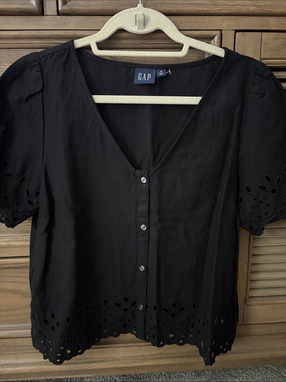 GAP Black Eyelet Button-Front Blouse